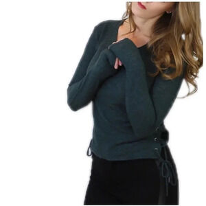 Forest green lace up side top